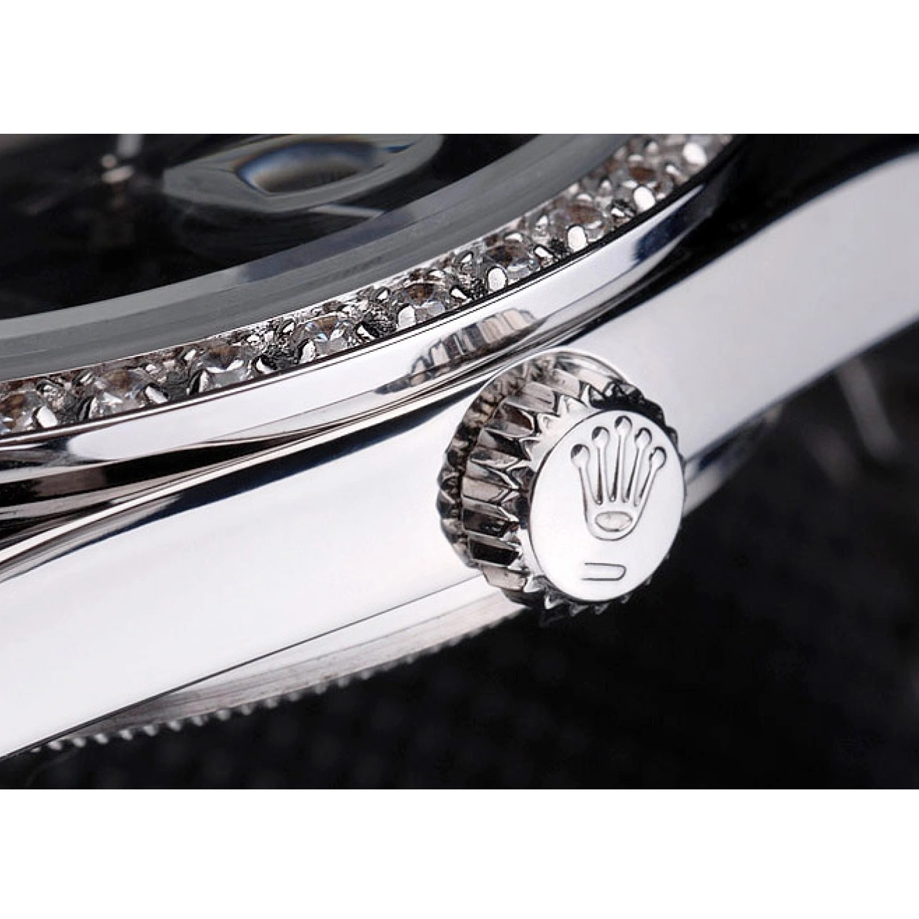 AAA Replica Watches Steel Black DateJust Rolex Bracelet Bezel Stainless Dial Diamond 0721